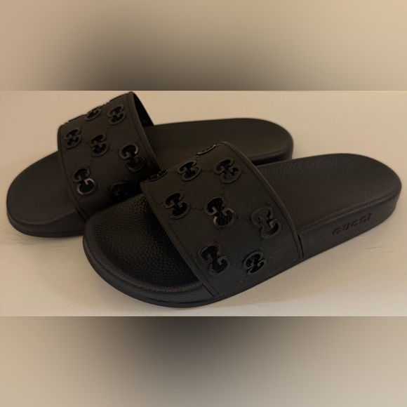 Gucci Black Logo Slide Slippers Size 39 - Picture 1 of 11